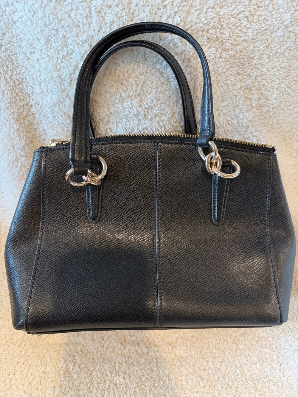 Coach Black Pebbled Christie Carryall Leather Double-Zip Satchel wGold Hardware - Picture 3 of 9